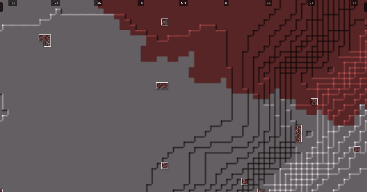 The Ancient Debris Finder showing ancient debris marked across a Nether seed map